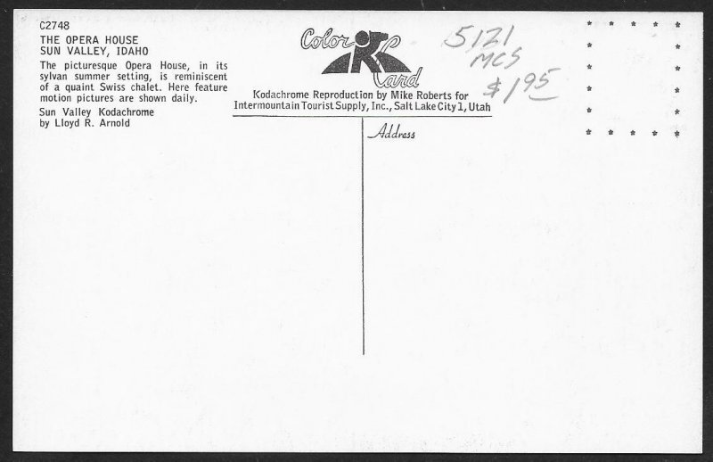 Opera House Sun Valley Idaho Unused c1950s