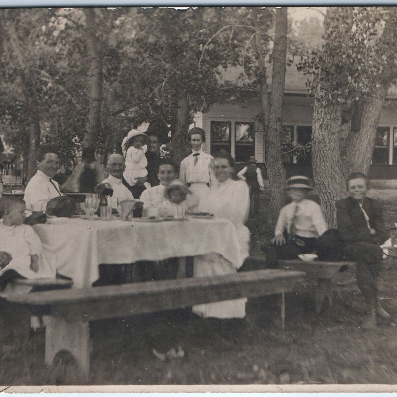 c1910s Outdoor Family Picnic RPPC Classy Women & Children Table Real Photo A173