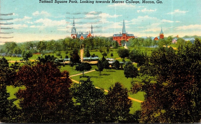 Georgia Macon Tattnall Square Park Looking Towards Mercer College 1942 Curteich