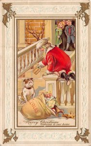 Merry Christmas, Welcome To Our Home, Santa W/ Dog & Toys, Postcard U17874