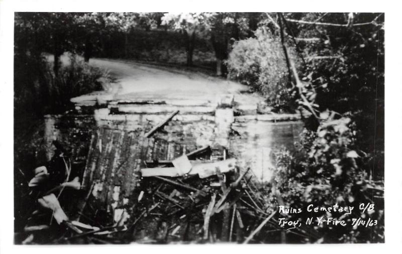 D77/ Troy New York NY RPPC Postcard c50s Ruin of Covered Bridge Fire Disaster