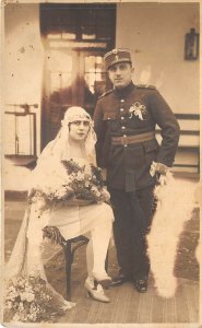 ro568 military soldier wedding social history real photo romania