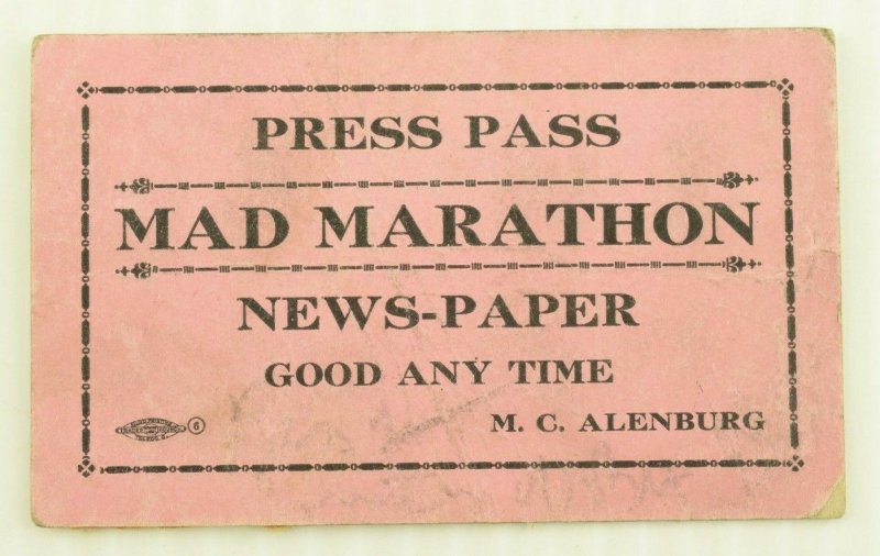 1930 World's Mad Marathon Martin's Dance Pavillion Ticket Press Pass P1