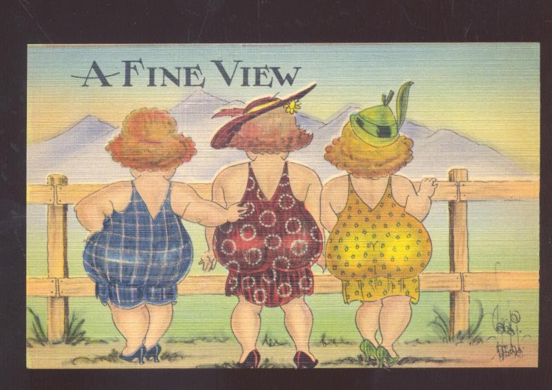 Three Fat Women A Fine Fiew Lesbian Interest Vintage Comic Postcard Woman Topics Cartoons