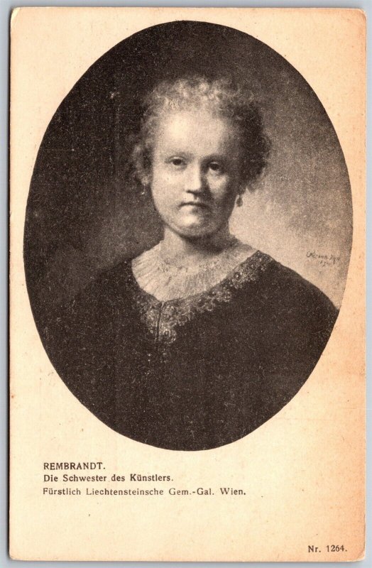 Vtg Rembrandt The Artist Sister Wien Austria Advertising Trade Card Postcard
