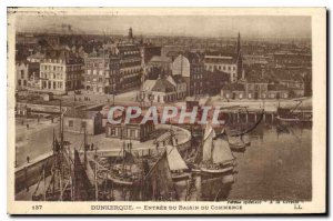 Old Postcard Dunkirk Commerce Basin Entrance Boat