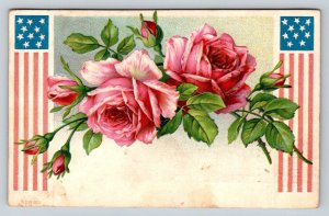 1910  Patriotic Roses American Flag    Postcard