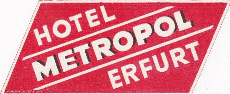 Germany Erfurt Hotel Metropol Vintage Luggage Label sk3122