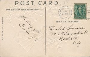 Easter Greetings Dancing Dressed Rabbits Pussy Willows - Pub B.W. - pm 1908 - DB