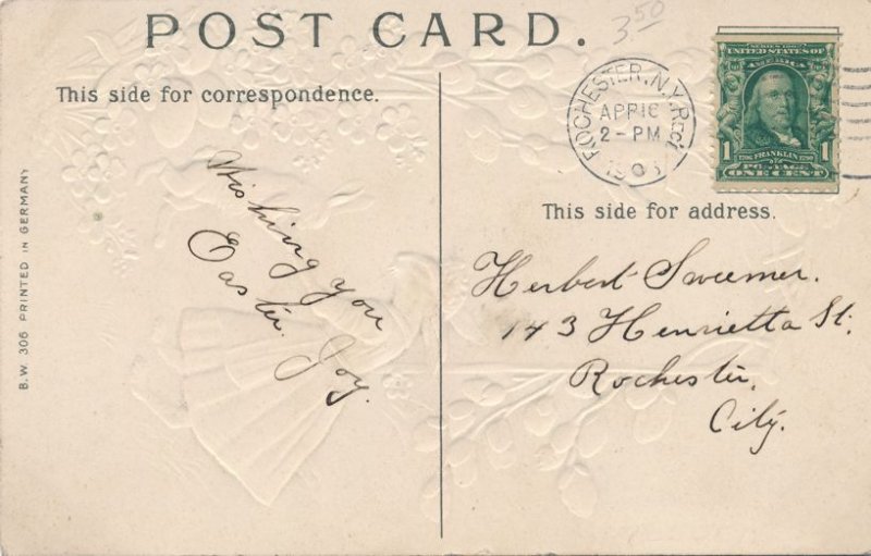 Easter Greetings Dancing Dressed Rabbits Pussy Willows - Pub B.W. - pm 1908 - DB