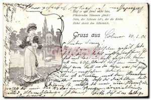 Old Postcard Gruss aus Colmar Woman Swan