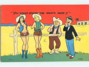 Unused Linen risque western SEXY COWGIRLS WITH OPEN TOPS r1976@