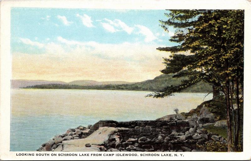 Looking South on Schroon Lake from Camp Idlewood, NY Vintage Postcard J07