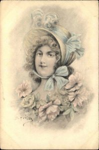 A/S Patella Beautiful Woman in Bonnet c1910 Vintage Postcard