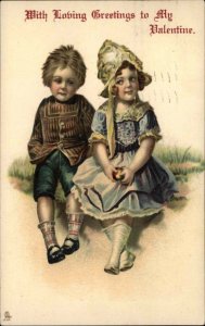 Tuck Valentine Dainty Children Little Girl and Boy c1910 Vintage Postcard