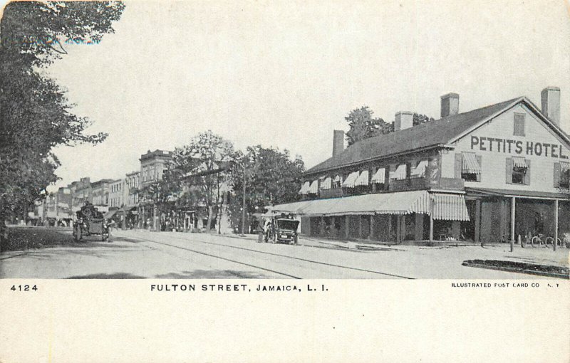 Vintage Postcard Pettits Hotel Fulton Street Jamaica Long Island NY 4124