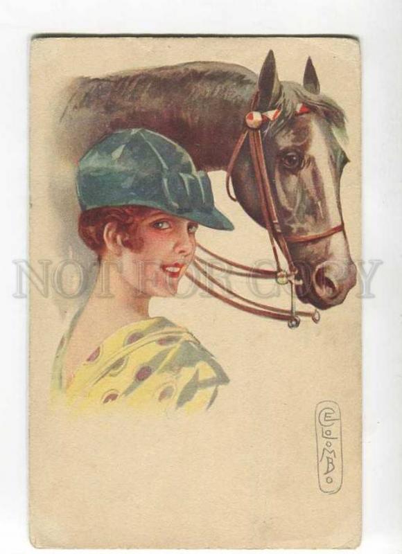264652 ART DECO Woman Rider HORSE by COLOMBO Vintage GPM PC