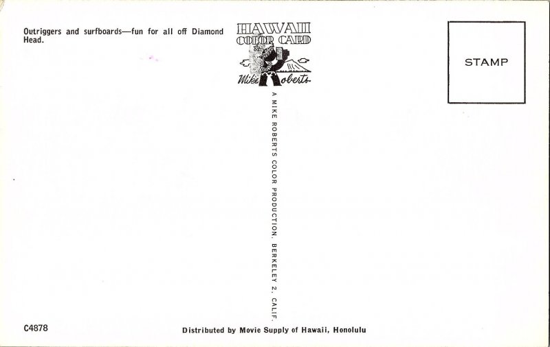 Surfing Hawaii Diamond Head Outriggers & Surfboards  Chrome Postcard