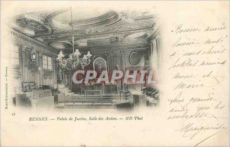 Old Postcard Rennes courthouse room seating d phot (1900 card)