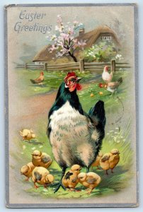 1910 Easter Greetings Chicken Hen And Chicks Embossed Vancouver BC Postcard