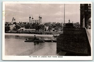 VTG Postcard RPPC Real Photo Raphael Tuck 1952 Tower London Bridge Boat Ship A9