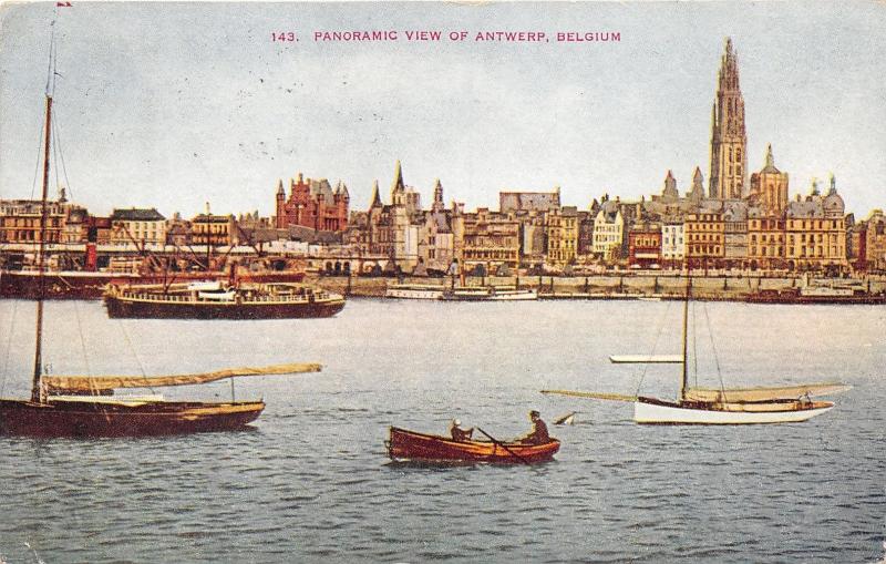 Antwerp-Antwerpen Belgium~Waterfront & Skyline View~Ship & Sailboats~1911 Pc