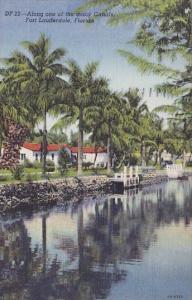 Florida Fort Lauderdale Along One Of The Many Canals 1946