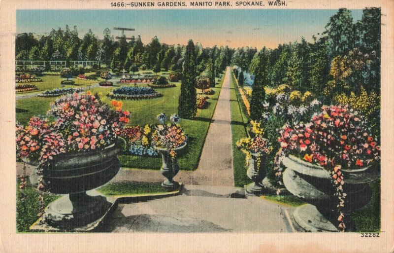 circa 1940's Sunken Gardens Manito Park Spokane Washington Postcard 2T7-147