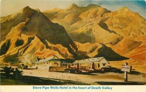 Autos Desert Valley California 1950s Stove Pipe Wells Hotel Postcard 3640