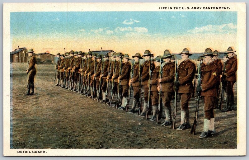 Vtg Military Life In US Army Cantonment Detail Guard Soldiers 1910s Postcard