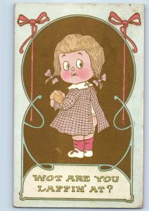 1911 Child Girl With Doll Wot Are You Laffin At Minneapolis MN Antique Postcard