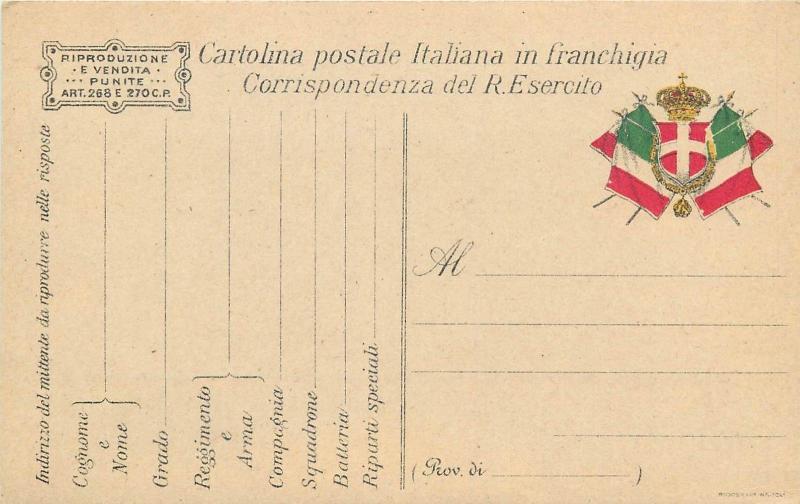 Cartolina postale Italiana Militare in franchigia Real Esercito Italia