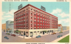 1940s Greater Hotel Custer Under Schimmel Direction Galesburg IL Posted Postcard