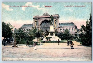 Budapest Hungary Postcard East Station with Baross Monument c1910 Posted