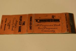 The People's Bank Antigo Wisconsin 20 Strike Bronze Matchbook Cover