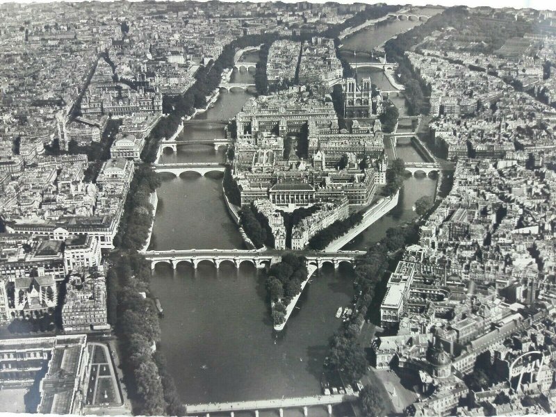 Vintage Rp Postcard Aerial View of 1950s Paris Real Photo !