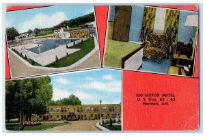 1950 Rio Motor Hotel & Restaurant Multiview Bedroom Harrison Arkansas Postcard