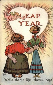 Hutaf Leap Year Cupid Sees Women Hoping for Man c1910 Vintage Postcard