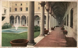 Boston MA-Massachusetts, Public Library Court Yard Fountain Vintage Postcard