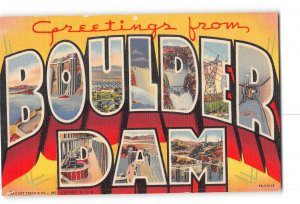 Boulder Dam Big Letter Greetings Postcard 1930-1950 Various Scenes Greetings