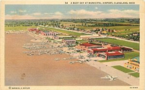 Aerial View Airplanes Ohio Cleveland Municipal Airport Postcard Teich 20-1924