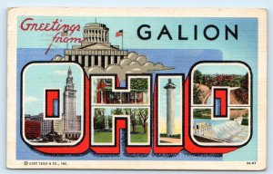 GALION, OH Ohio ~ Large Letter Linen 1946 Crawford County Curteich Postcard