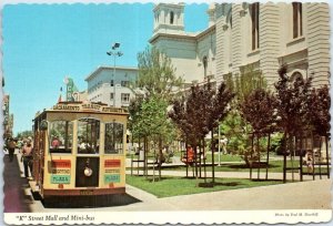 Postcard - K Street Mall and Mini-bus - Sacramento, California