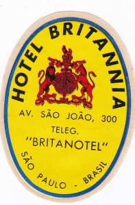 Brasil Sao Paulo Hotel Britannia Vinatage Luggage Label sk2441