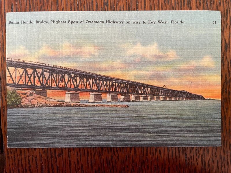 Vintage Postcard 1930-1945 Bahia Honda Bridge, Miami to Key West, Florida (FL)