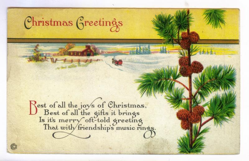 Big Hollow, New York local use 1920 embossed Christmas Postcard