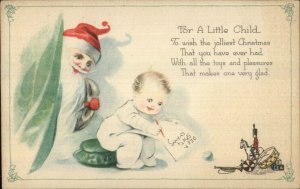 Christmas - Santa Claus Watching Little Boy Write Letter c1915 Postcard