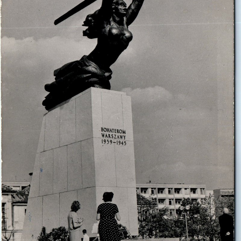 c1960s Heroes of Warsaw, Poland RPPC Nike Greek Sculpture Strong Woman WWII 1G