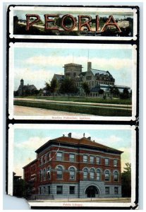 c1908 Bradley Politechnic Institute Public Library Peoria Illinois IL Postcard