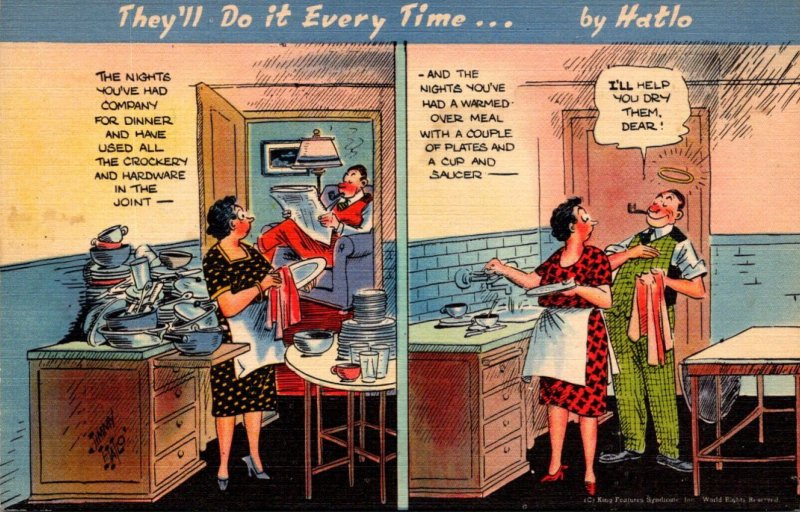 Humour Man & Woman Doing Dishes They'll Do It Every Time